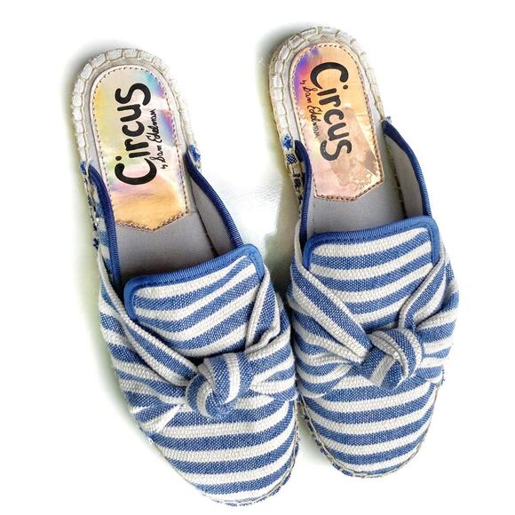 Circus Sam Edelman Striped Espadrille Mules 8 Bow Toe Slip On Canvas Summer Chic - Picture 2 of 16